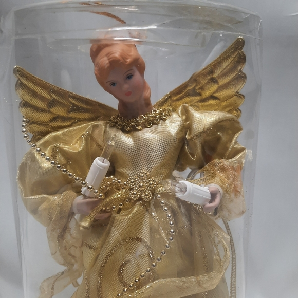 NIB Angel in gold dress tree topper lighted 10" - Picture 2 of 5